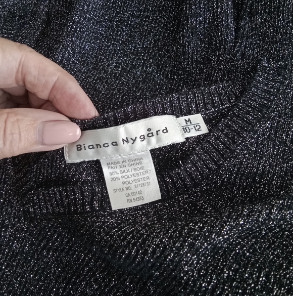 Bianca Nygard Silver Glitter Black Silk Sweater M - Picture 3 of 3